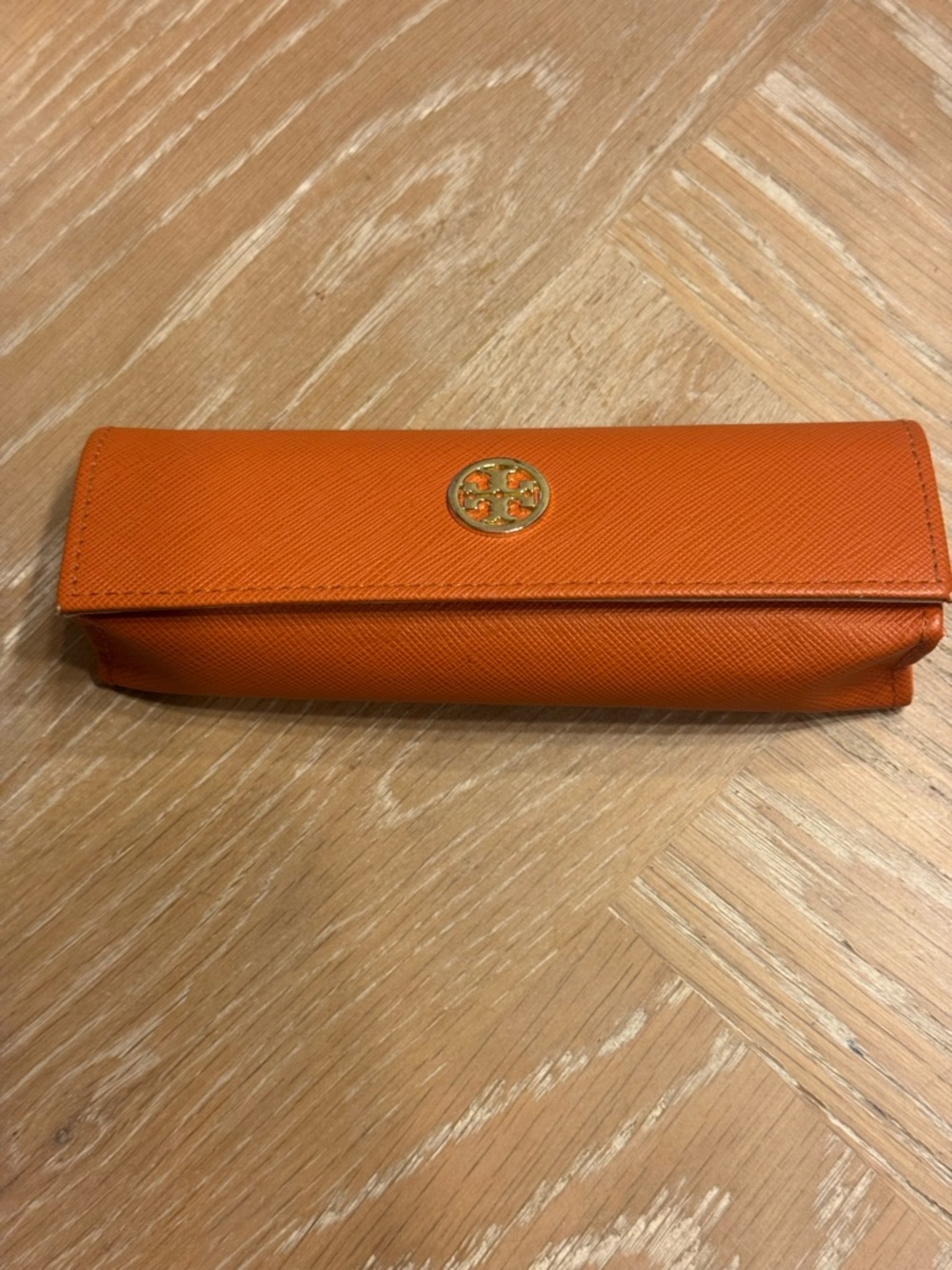 Tory Burch Orange Saffiano Leather Eyewear Case with Gold Logo
